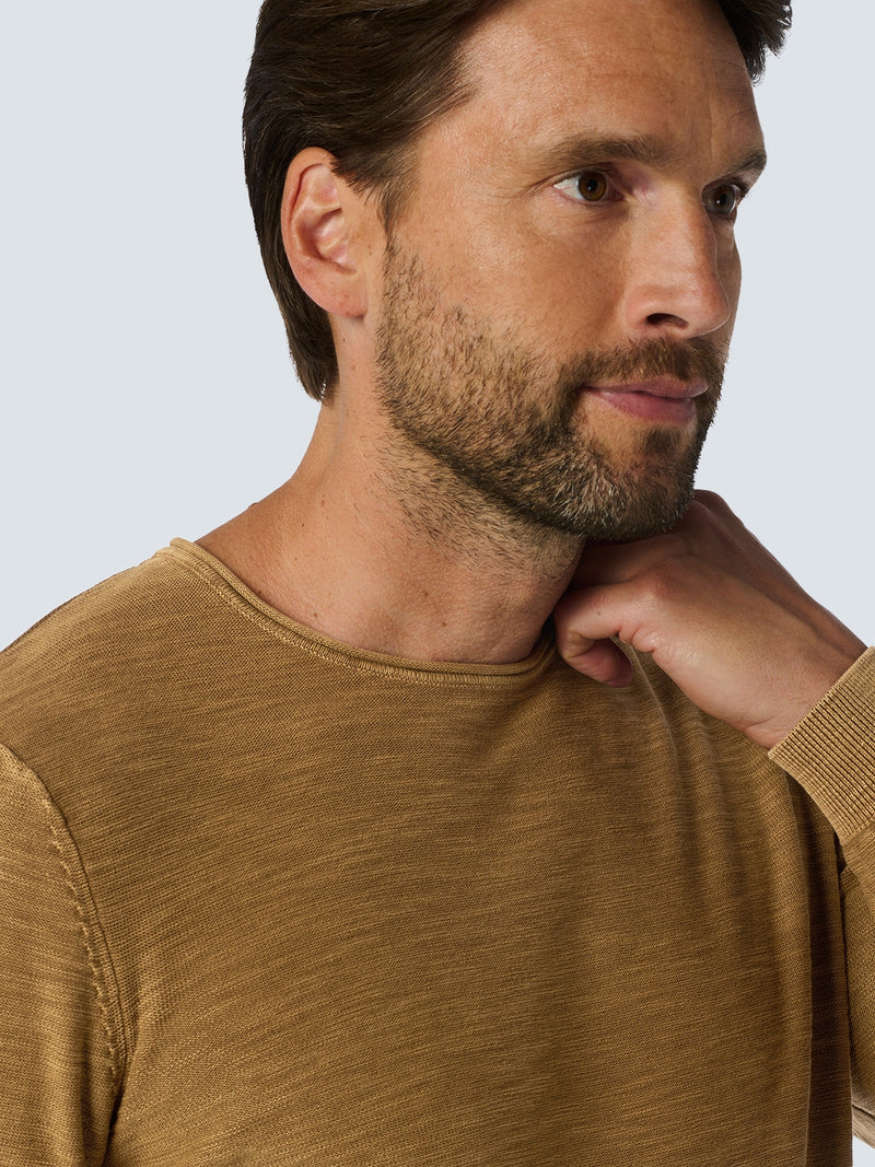 Round Neck Sweater with Garment Dyed and Stone Washed Finish | Khaki