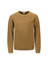 Round Neck Sweater with Garment Dyed and Stone Washed Finish | Khaki