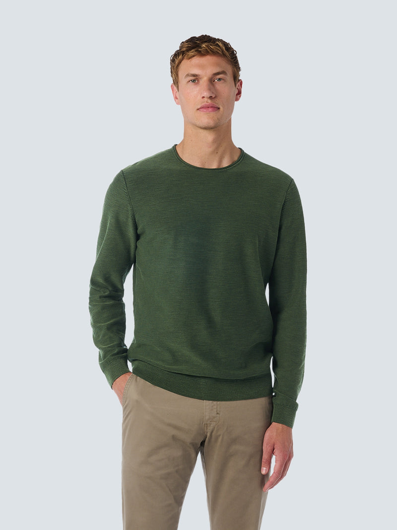 Round Neck Sweater with Garment Dyed and Stone Washed Finish | Dark Green