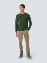 Round Neck Sweater with Garment Dyed and Stone Washed Finish | Dark Green