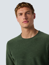 Round Neck Sweater with Garment Dyed and Stone Washed Finish | Dark Green