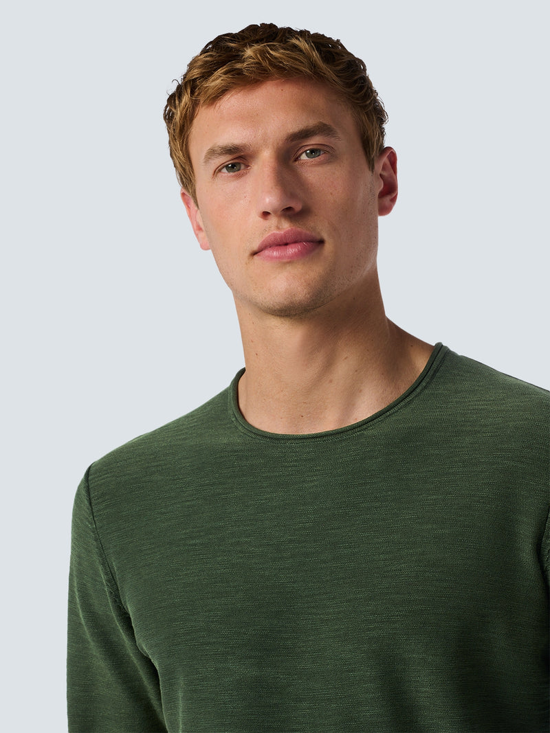 Round Neck Sweater with Garment Dyed and Stone Washed Finish | Dark Green