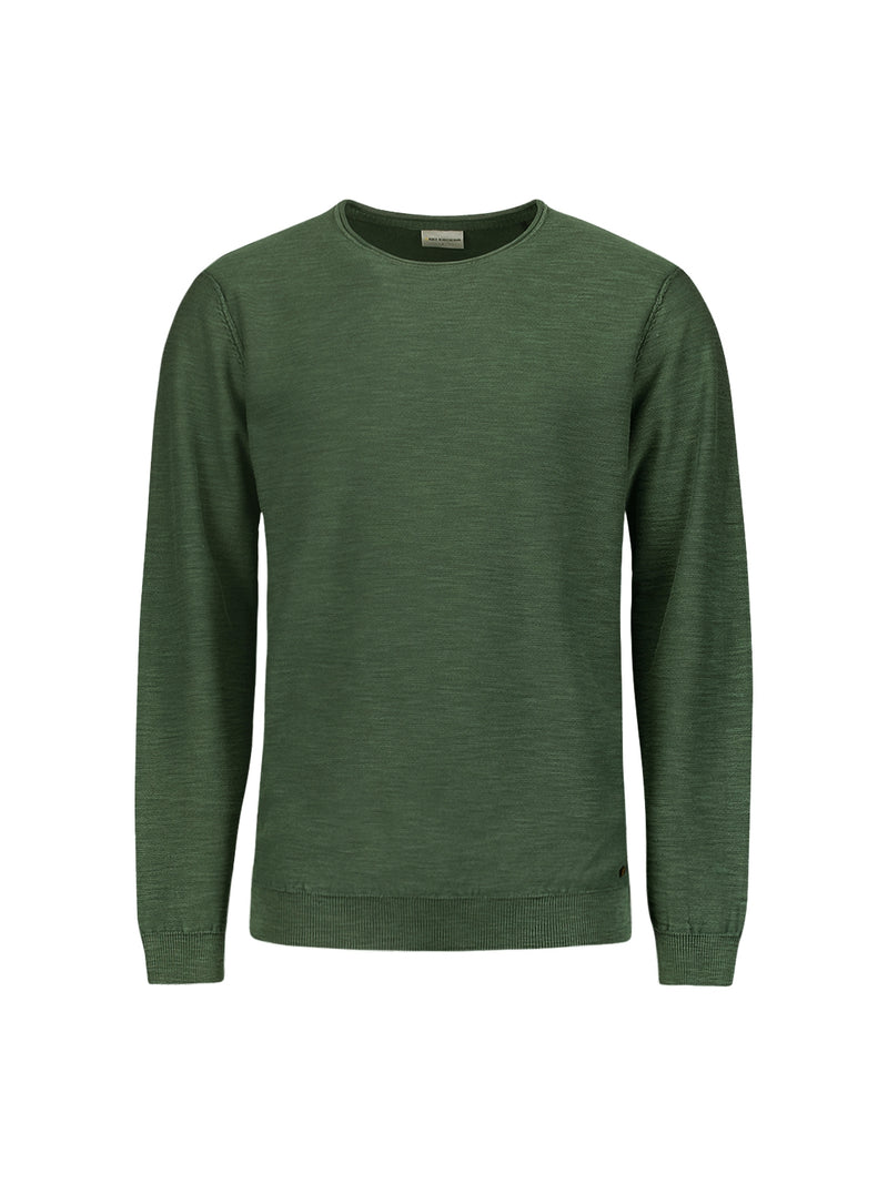 Round Neck Sweater with Garment Dyed and Stone Washed Finish | Dark Green