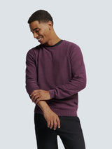 Round Neck Sweater with Garment Dyed and Stone Washed Finish | Aubergine