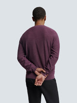 Round Neck Sweater with Garment Dyed and Stone Washed Finish | Aubergine