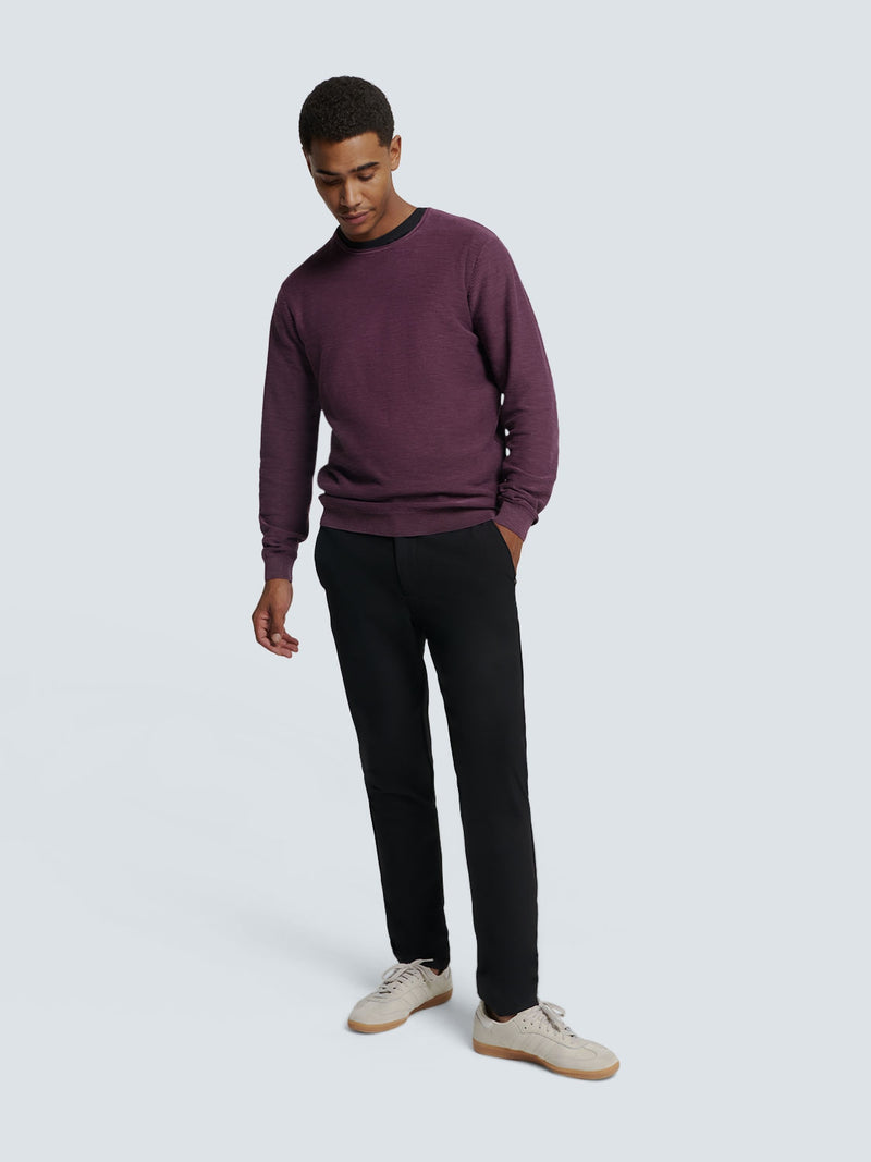 Round Neck Sweater with Garment Dyed and Stone Washed Finish | Aubergine