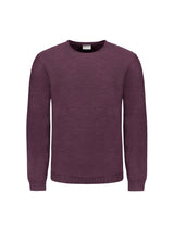 Round Neck Sweater with Garment Dyed and Stone Washed Finish | Aubergine