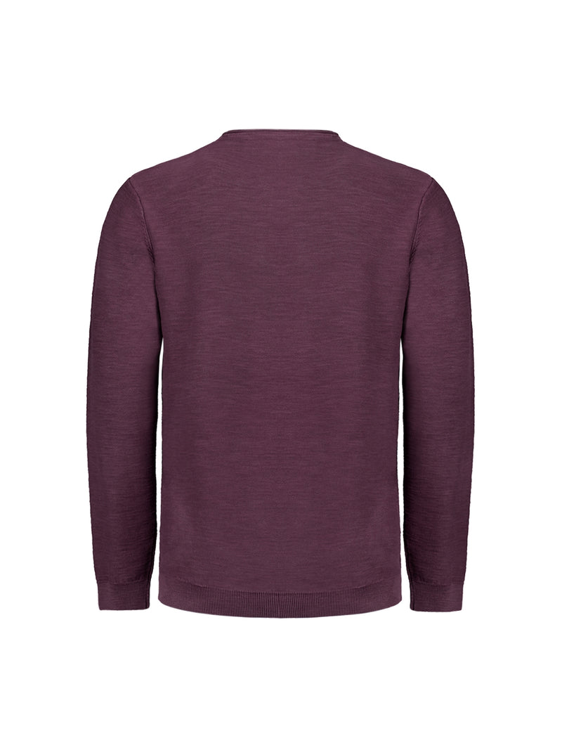 Round Neck Sweater with Garment Dyed and Stone Washed Finish | Aubergine