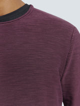 Round Neck Sweater with Garment Dyed and Stone Washed Finish | Aubergine