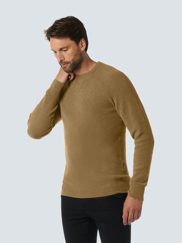 Round Neck Pullover: Rib Knit Structure and Super Soft Touch | Khaki