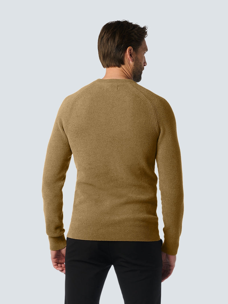 Round Neck Pullover: Rib Knit Structure and Super Soft Touch | Khaki