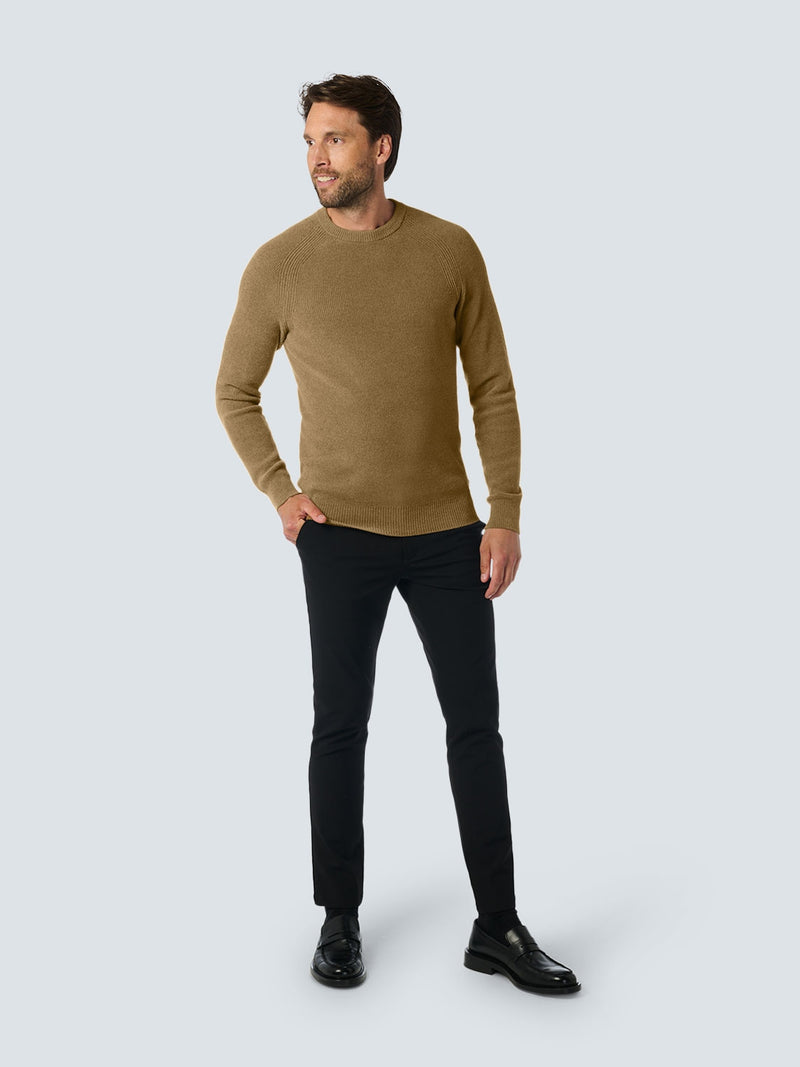 Round Neck Pullover: Rib Knit Structure and Super Soft Touch | Khaki