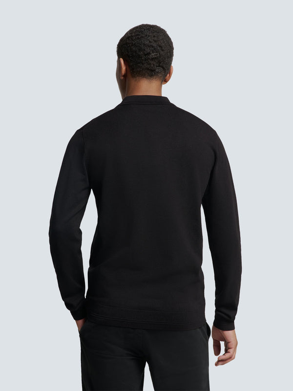 Long Sleeve Polo Pullover with Button Closure: Stylish Comfort | Black