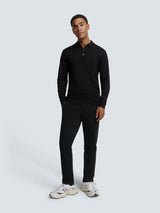 Long Sleeve Polo Pullover with Button Closure: Stylish Comfort | Black