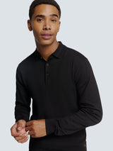 Long Sleeve Polo Pullover with Button Closure: Stylish Comfort | Black