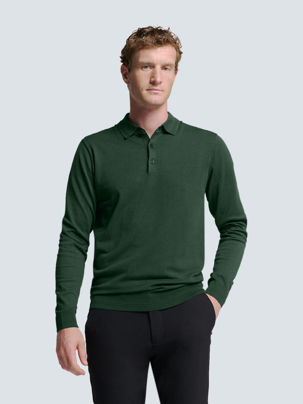 Long Sleeve Polo Pullover with Button Closure: Stylish Comfort | Dark Green