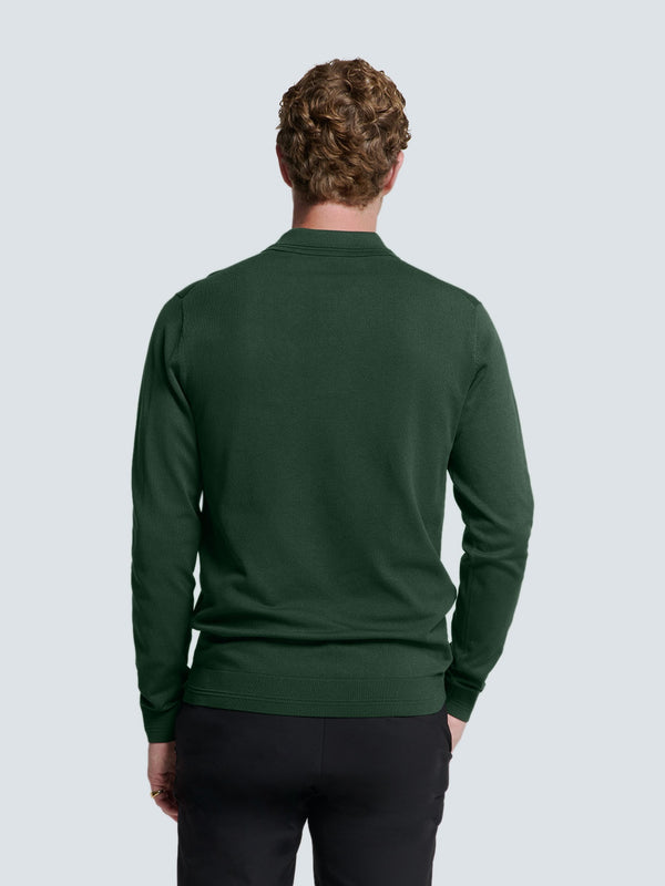 Long Sleeve Polo Pullover with Button Closure: Stylish Comfort | Dark Green