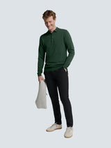 Long Sleeve Polo Pullover with Button Closure: Stylish Comfort | Dark Green