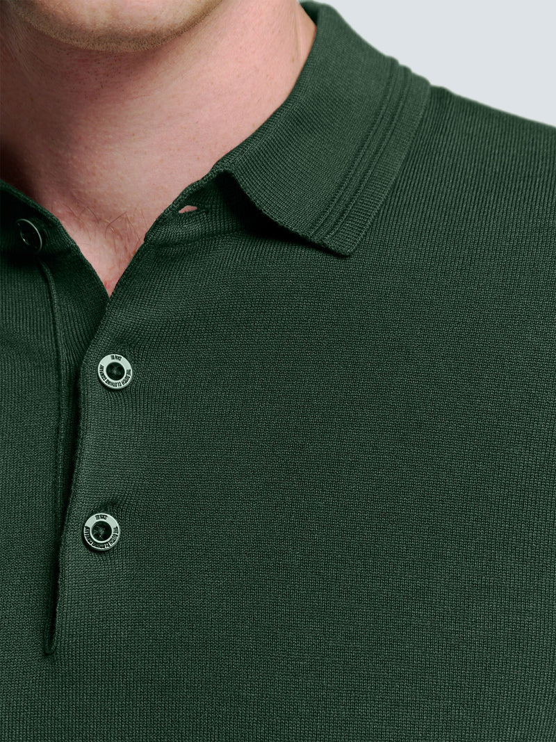 Long Sleeve Polo Pullover with Button Closure: Stylish Comfort | Dark Green