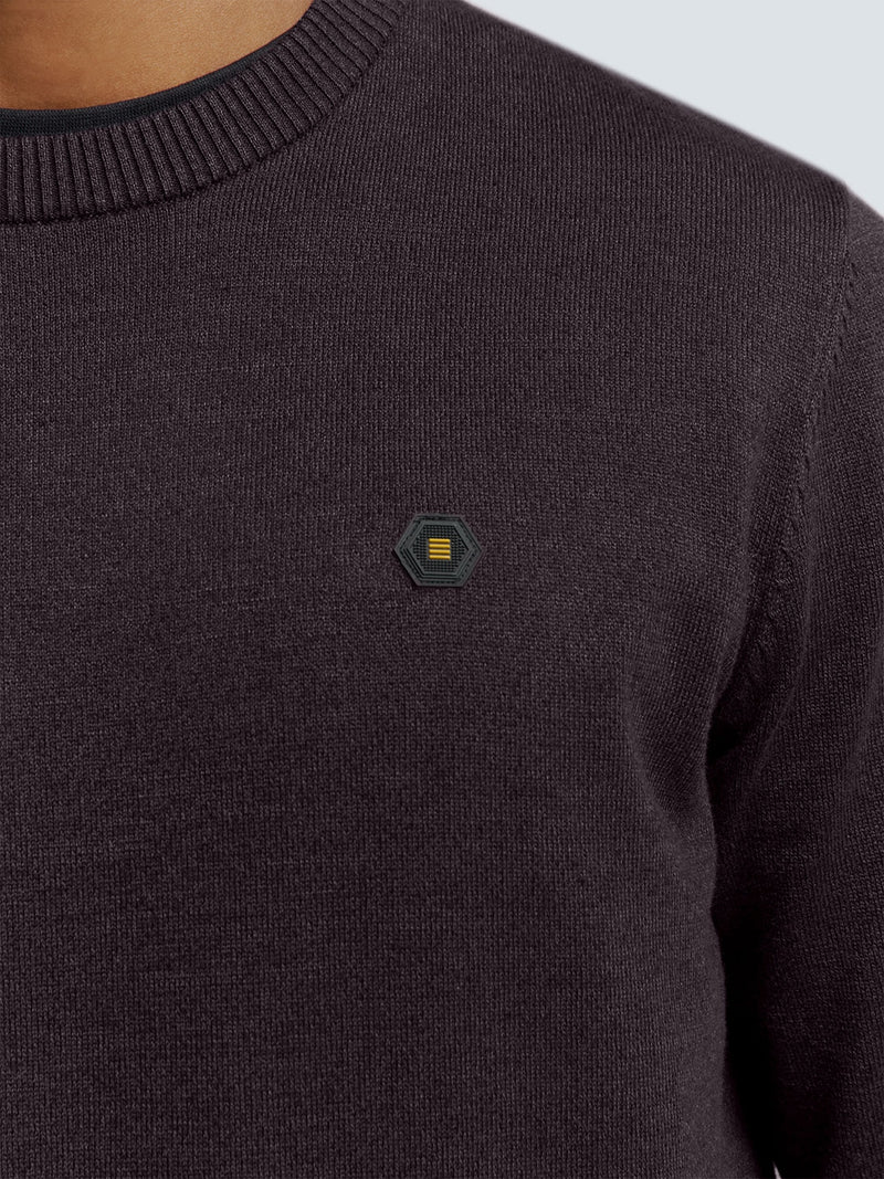 Round Neck Pullover: Two-Tone Melange and Comfortable Fit | Aubergine