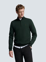 Pullover with Half Zip and Two-Tone Melange: Comfort and Style Combined | Dark Green