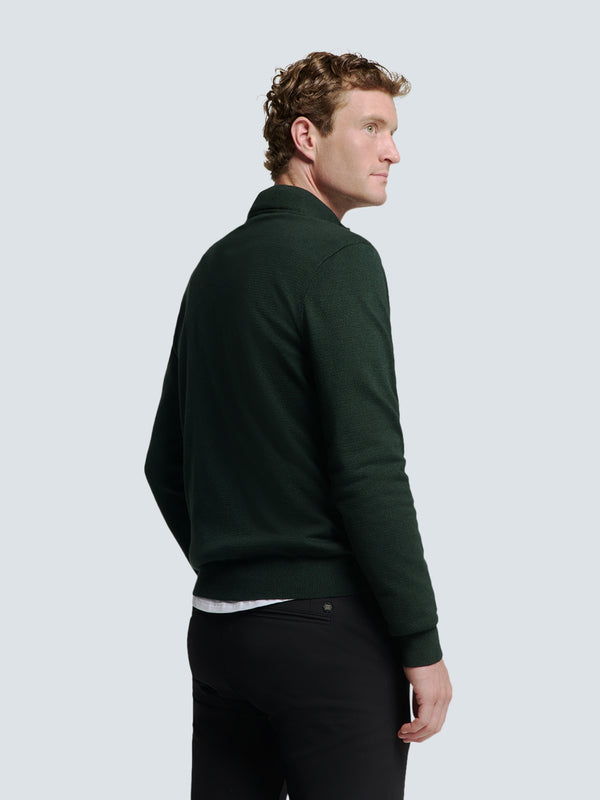 Pullover with Half Zip and Two-Tone Melange: Comfort and Style Combined | Dark Green