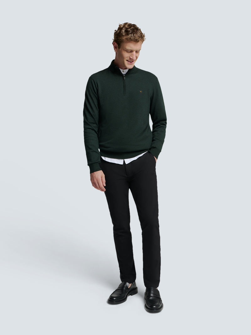 Pullover with Half Zip and Two-Tone Melange: Comfort and Style Combined | Dark Green