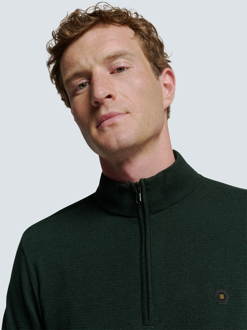 Pullover with Half Zip and Two-Tone Melange: Comfort and Style Combined | Dark Green