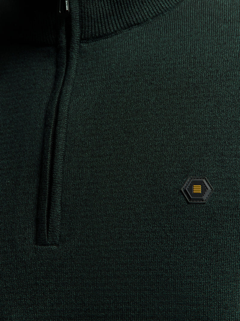 Pullover with Half Zip and Two-Tone Melange: Comfort and Style Combined | Dark Green