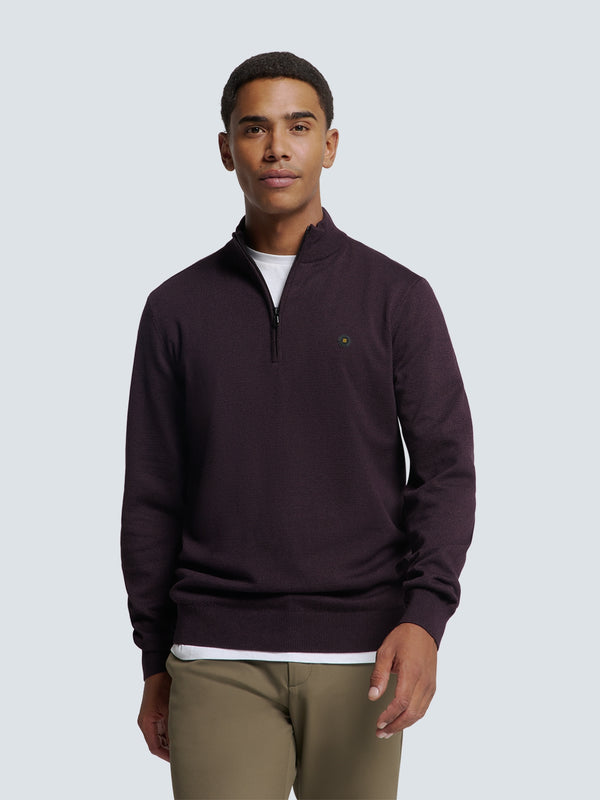 Pullover with Half Zip and Two-Tone Melange: Comfort and Style Combined | Aubergine