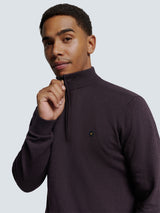 Pullover with Half Zip and Two-Tone Melange: Comfort and Style Combined | Aubergine