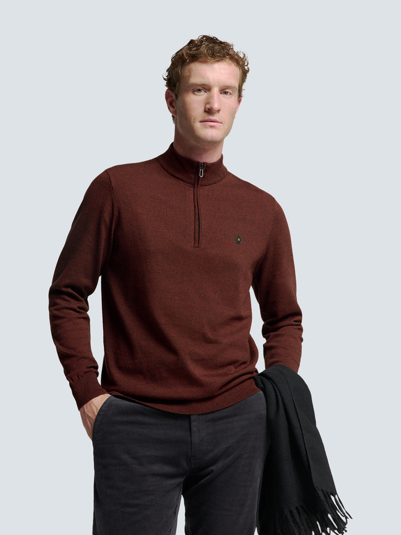 Pullover with Half Zip and Two-Tone Melange: Comfort and Style Combined | Rusty