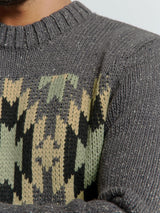 Knit with Ribbed Collar and Jacquard Pattern: Aztec Print and Silk for a Unique Style | Dark Grey