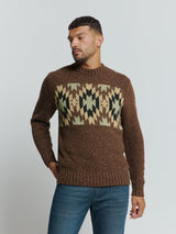 Knit with Ribbed Collar and Jacquard Pattern: Aztec Print and Silk for a Unique Style | Brown