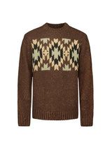 Knit with Ribbed Collar and Jacquard Pattern: Aztec Print and Silk for a Unique Style | Brown