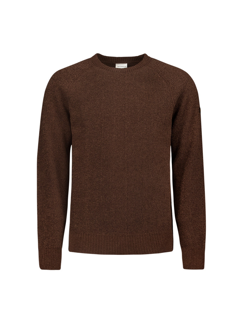 Round Neck Sweater in Two-Tone Chenille: Luxury and Comfort Combined | Brown