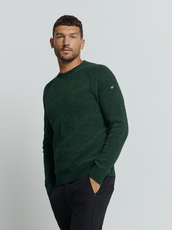 Round Neck Sweater in Two-Tone Chenille: Luxury and Comfort Combined | Dark Green