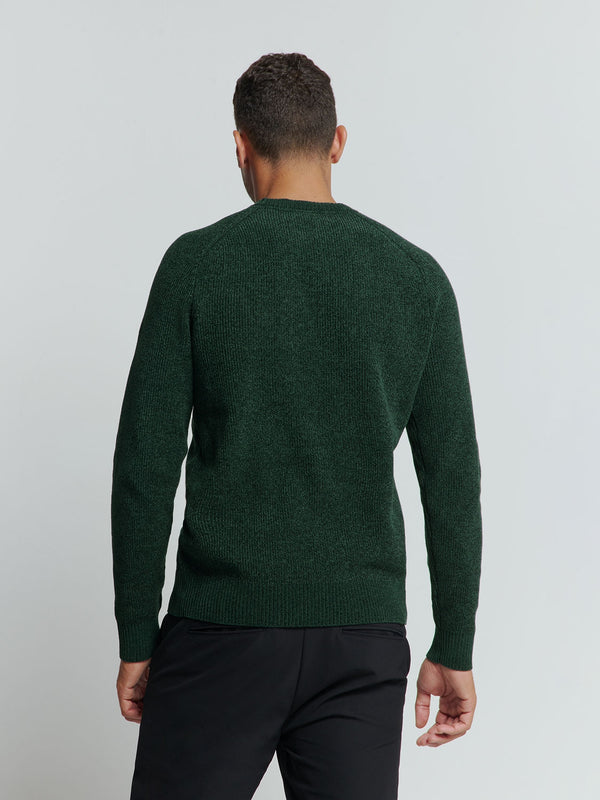 Round Neck Sweater in Two-Tone Chenille: Luxury and Comfort Combined | Dark Green