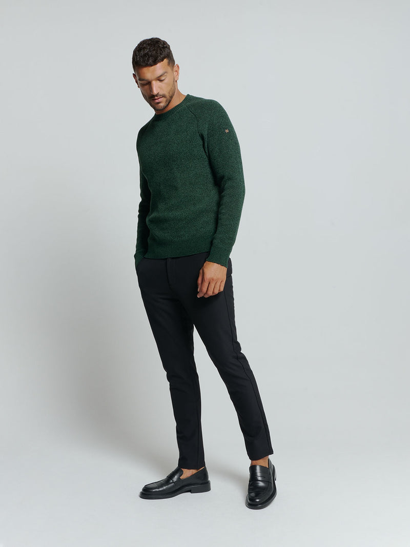 Round Neck Sweater in Two-Tone Chenille: Luxury and Comfort Combined | Dark Green