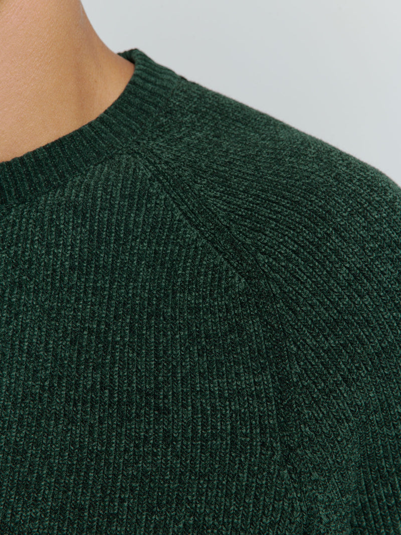 Round Neck Sweater in Two-Tone Chenille: Luxury and Comfort Combined | Dark Green