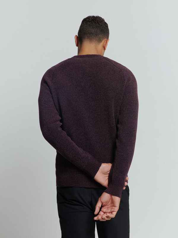 Round Neck Sweater in Two-Tone Chenille: Luxury and Comfort Combined | Aubergine