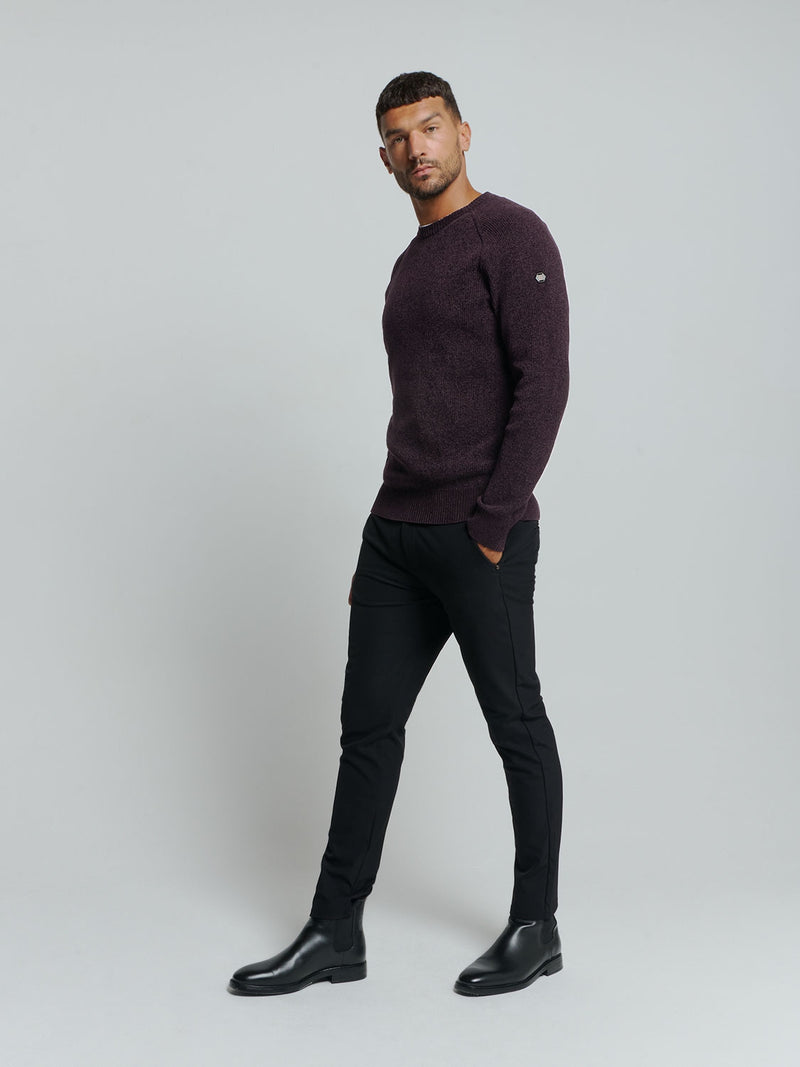 Round Neck Sweater in Two-Tone Chenille: Luxury and Comfort Combined | Aubergine