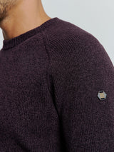 Round Neck Sweater in Two-Tone Chenille: Luxury and Comfort Combined | Aubergine