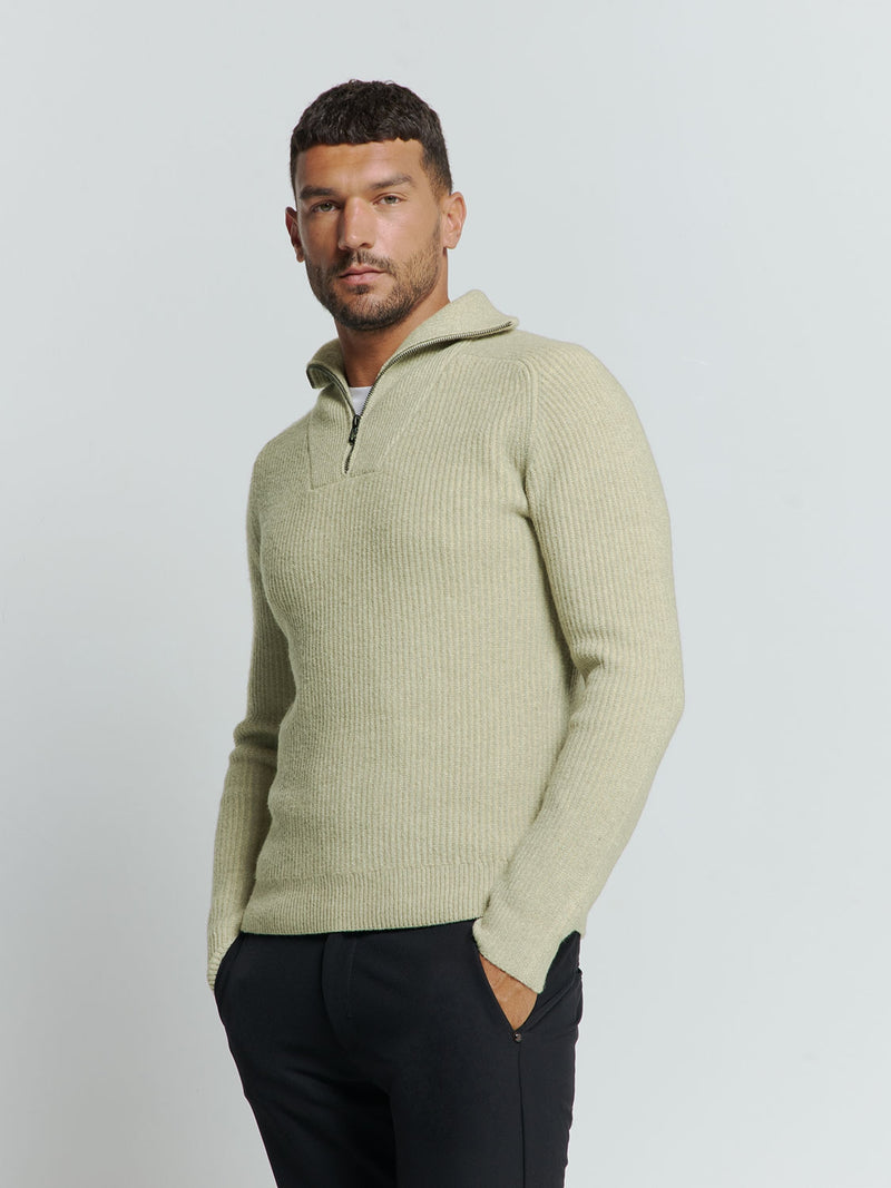 Half Zip knit in Two-Tone Wool: Elegance and Comfort Combined | Smoke