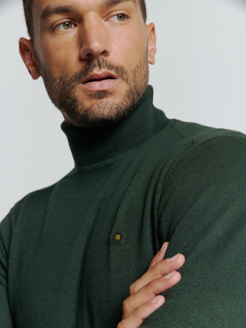 Two-Tone Melange Turtleneck: Elegant Warmth and Timeless Style | Dark Green