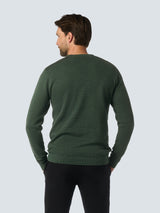 Round Neck Pullover with Refined Two-Tone Jacquard | Dark Green