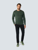 Round Neck Pullover with Refined Two-Tone Jacquard | Dark Green