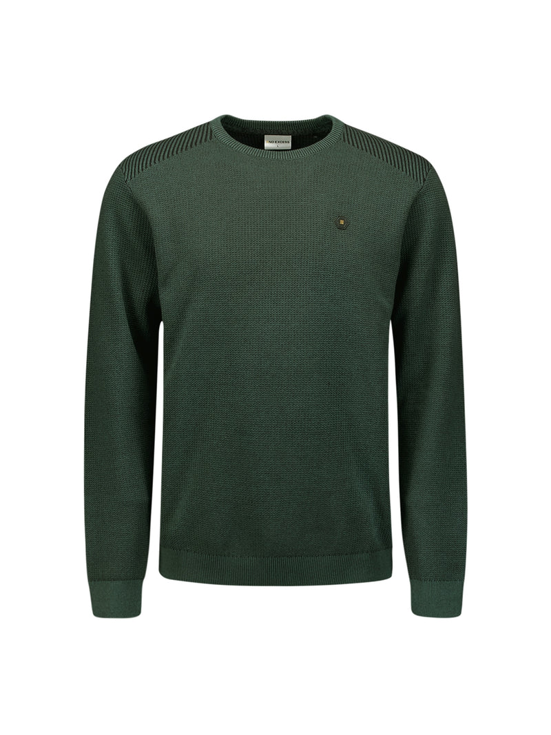 Round Neck Pullover with Refined Two-Tone Jacquard | Dark Green