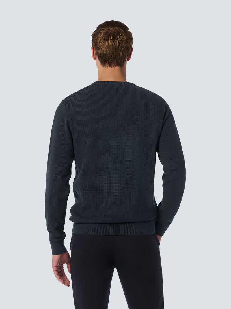 Round Neck Pullover with Refined Two-Tone Jacquard | Night