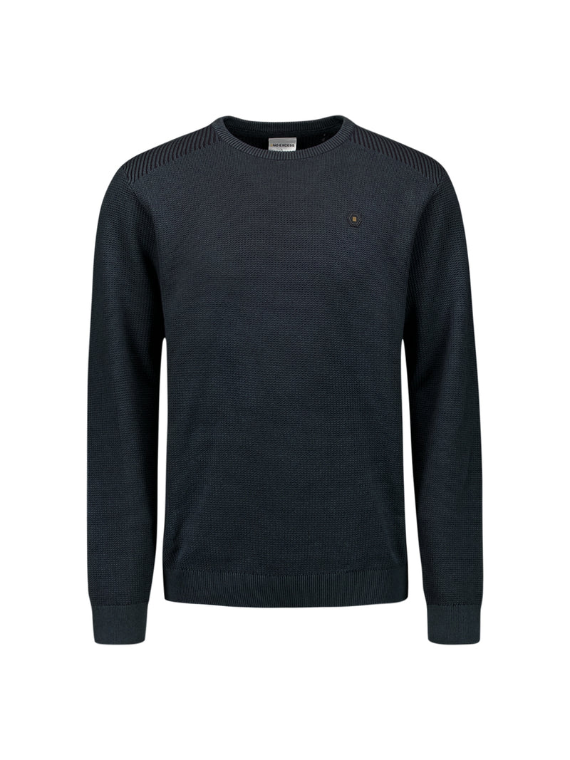 Round Neck Pullover with Refined Two-Tone Jacquard | Night